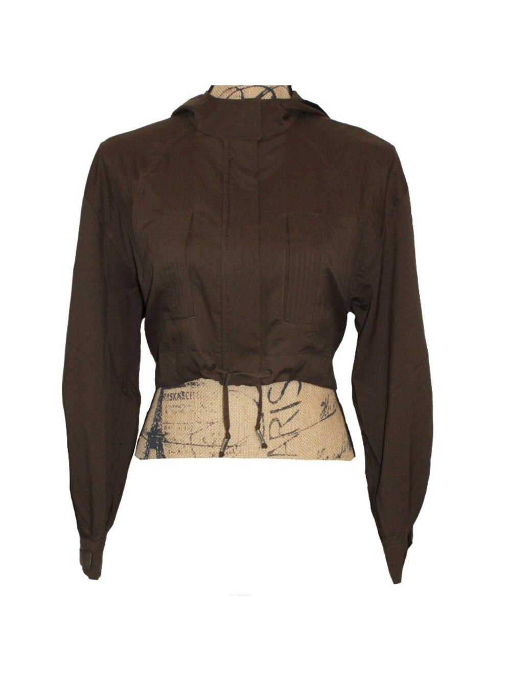 Girlfriend Collective Heidi Cropped Brown Hooded Jacket Windbreaker XXS #2021